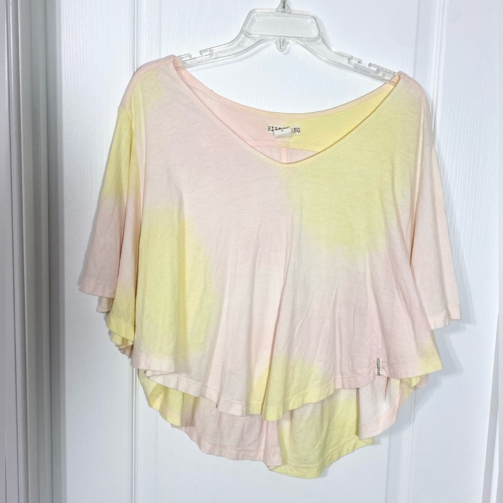 Y2K Billabong Cropped Hi Lo Loose Fit V-Neck Knit Top Pink Yellow Medium